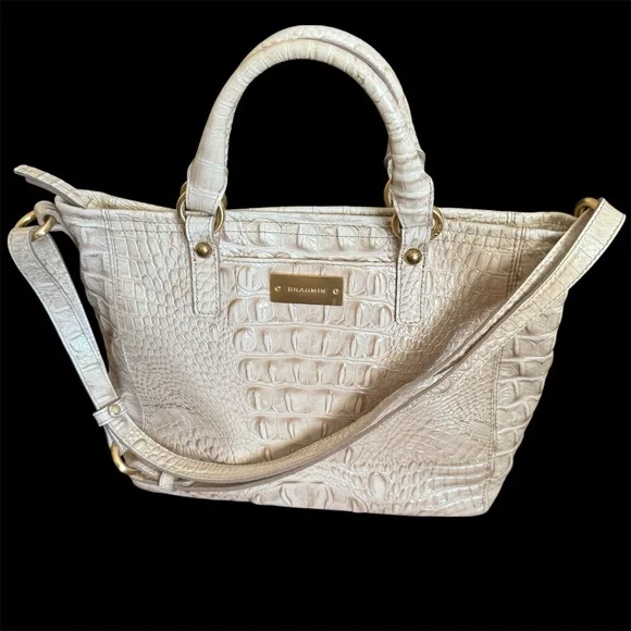 Brahmin Mini Arno Melbourne Beige Leather Satchel Handbag Shoulder Bag - Picture 1 of 9